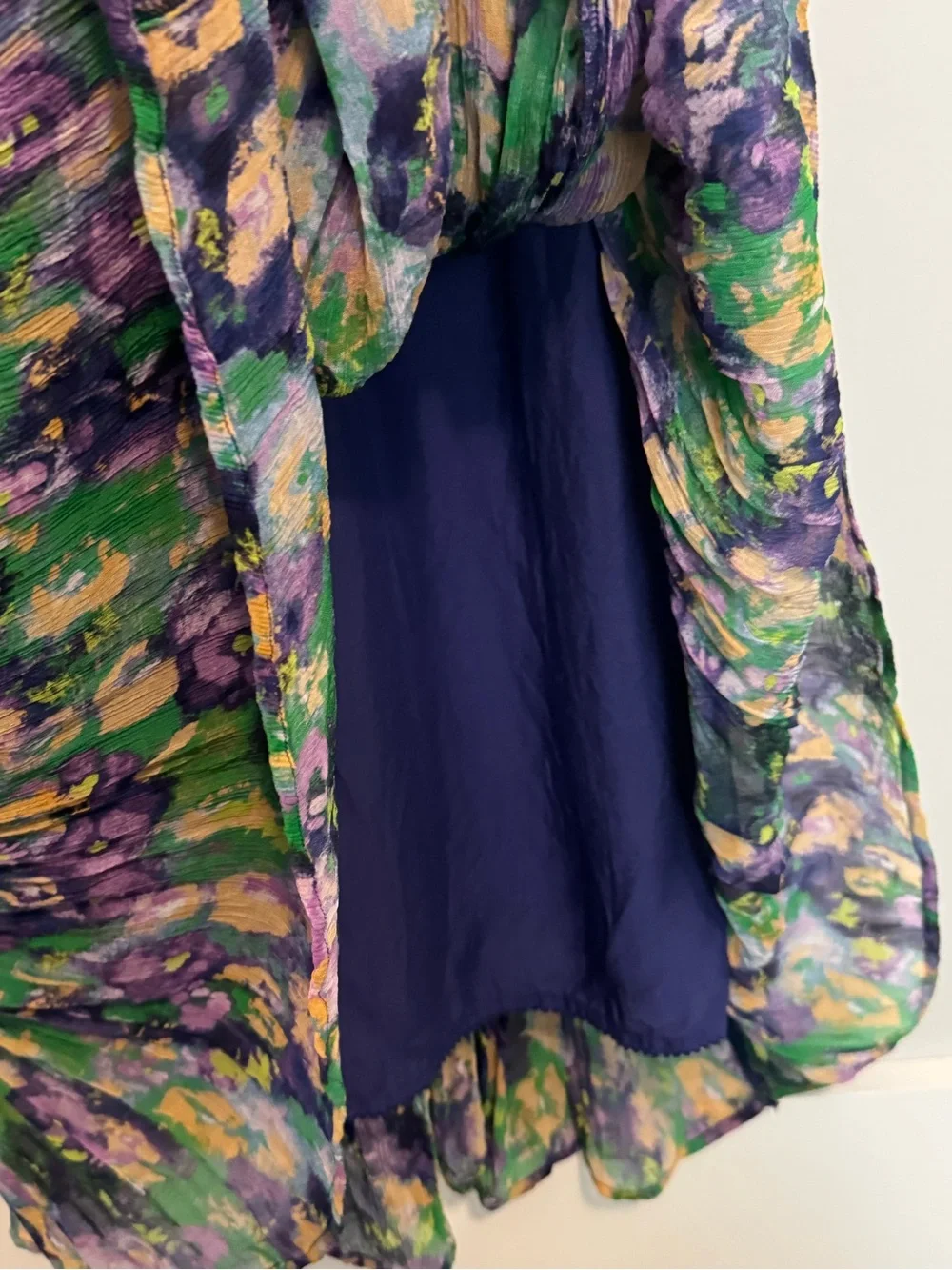 Anthropologie Marais Dress XL Chiffon Purple Green Boho Ruffle Maxi Balloon - Picture 7 of 12